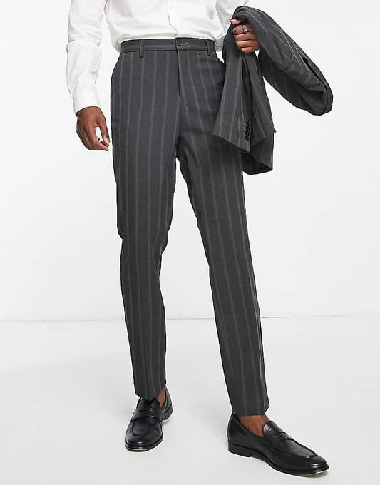 Bando Slim Fit Suit Grey Pinstripe Trousers