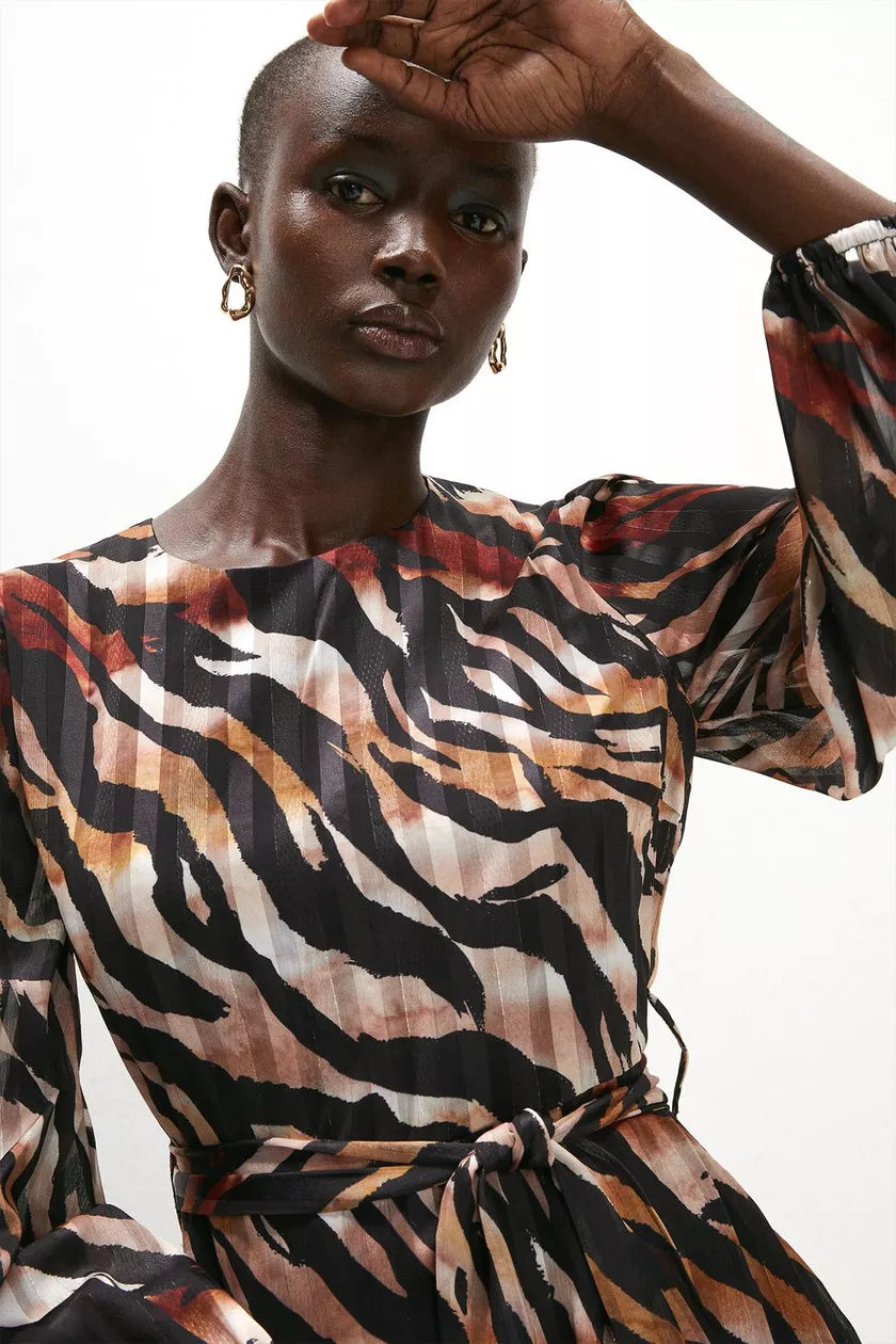 Ruffle Hem Stripe Animal Dress
