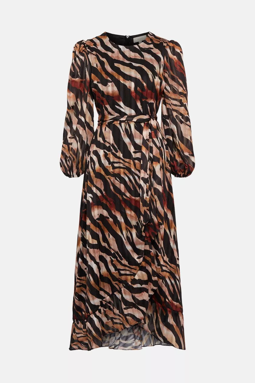 Ruffle Hem Stripe Animal Dress
