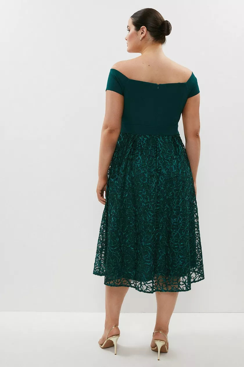 Embroidered Midi Dress Green