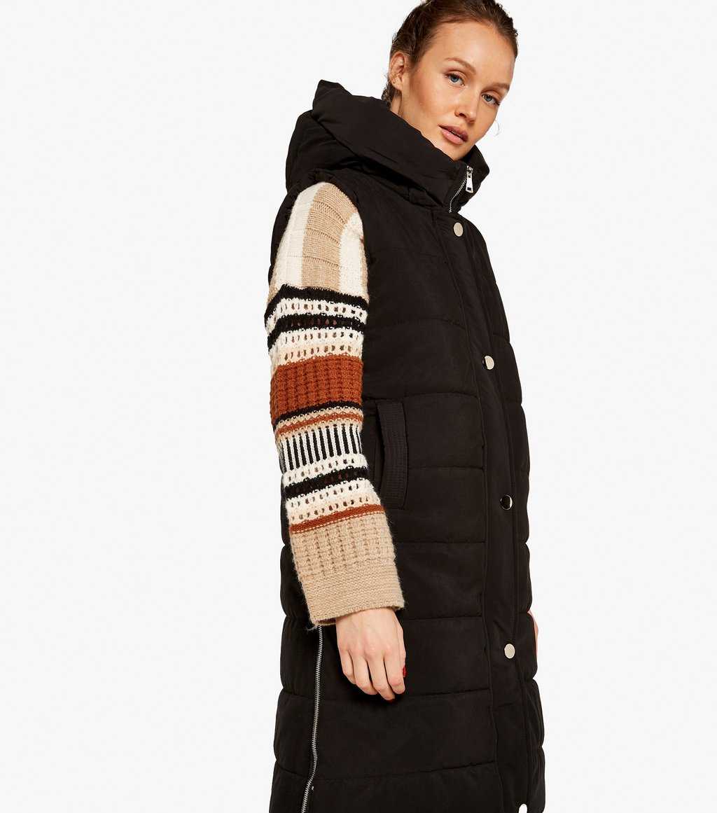 Black Padded Long Hooded Gilet