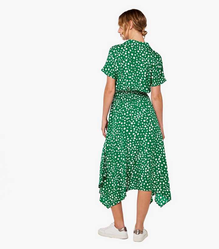 Green Spot Hanky Hem Midi Shirt Dress