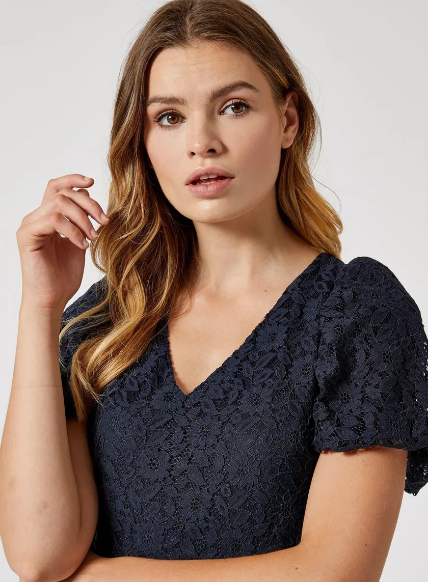 Navy Guipure Lace Dress