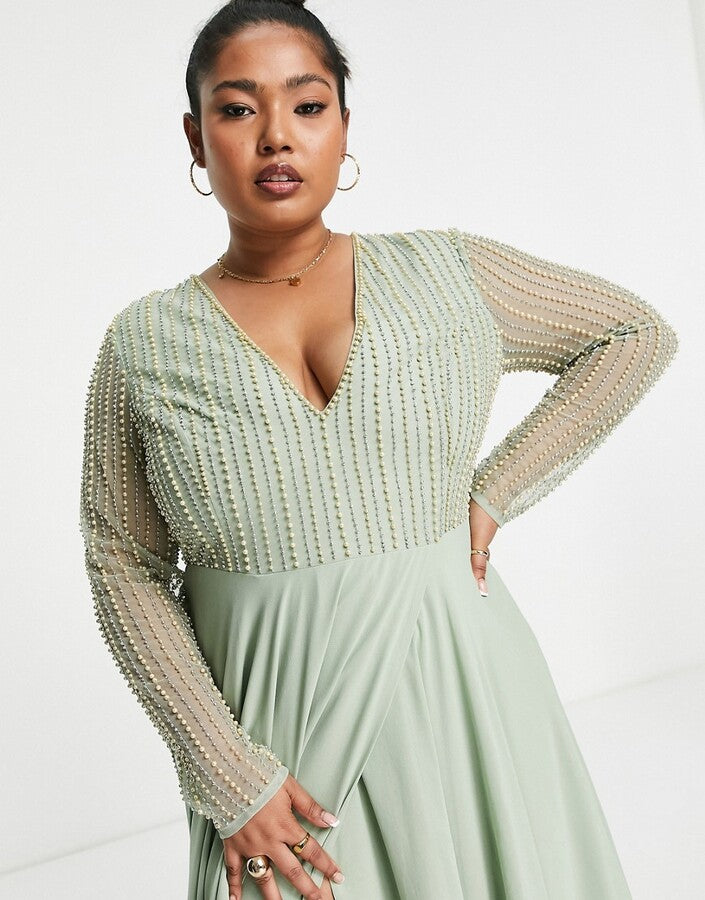 Linear Embellished Bodice Maxi Dress