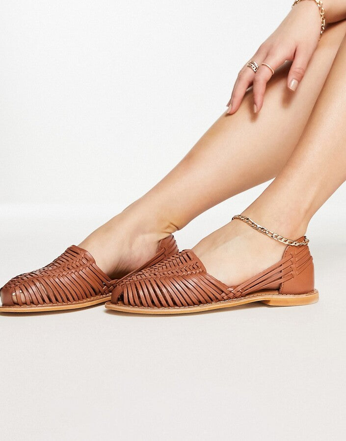 Wide Fit Mileage woven leather flat shoes in tan