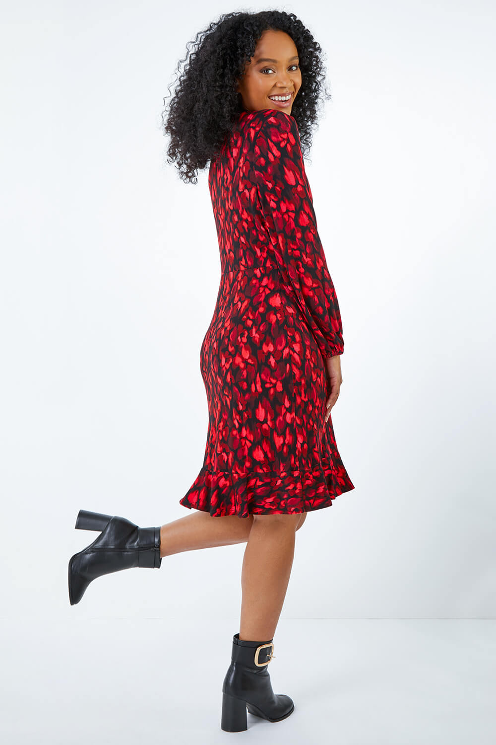 Burgundy Petite Animal Stretch Wrap Dress