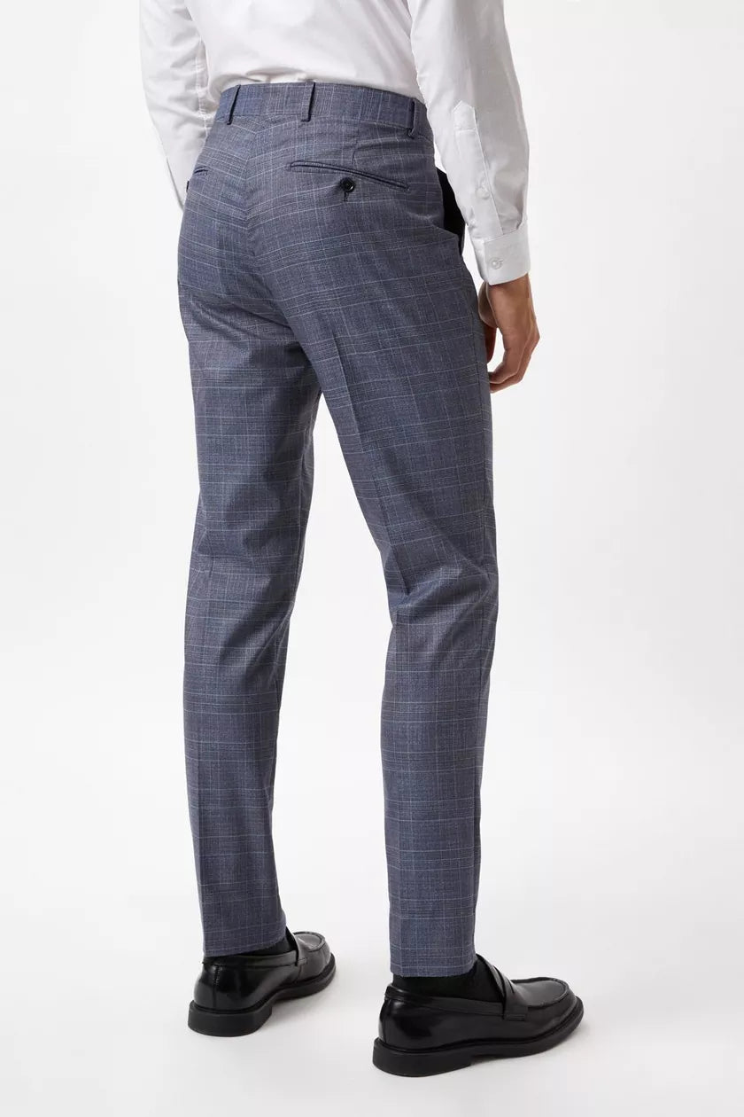 Skinny Fit Denim Wedding Check Suit Trousers Blue