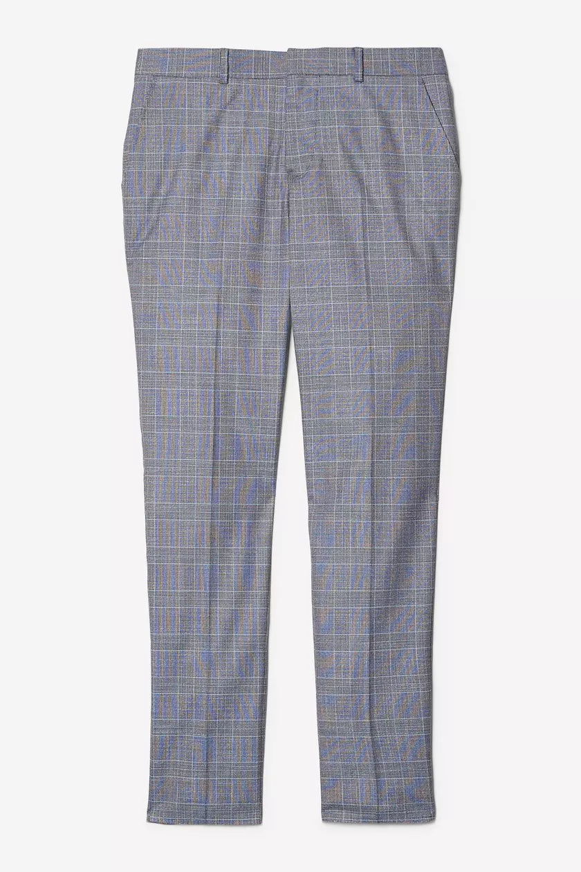 Skinny Fit Denim Wedding Check Suit Trousers Blue