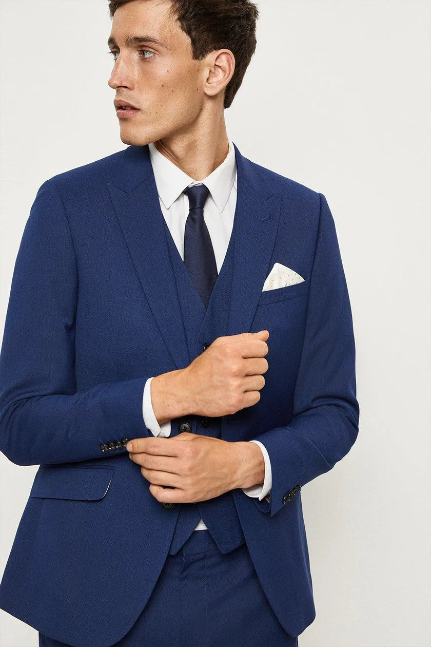 Slim Fit Blue Slub Suit Jacket