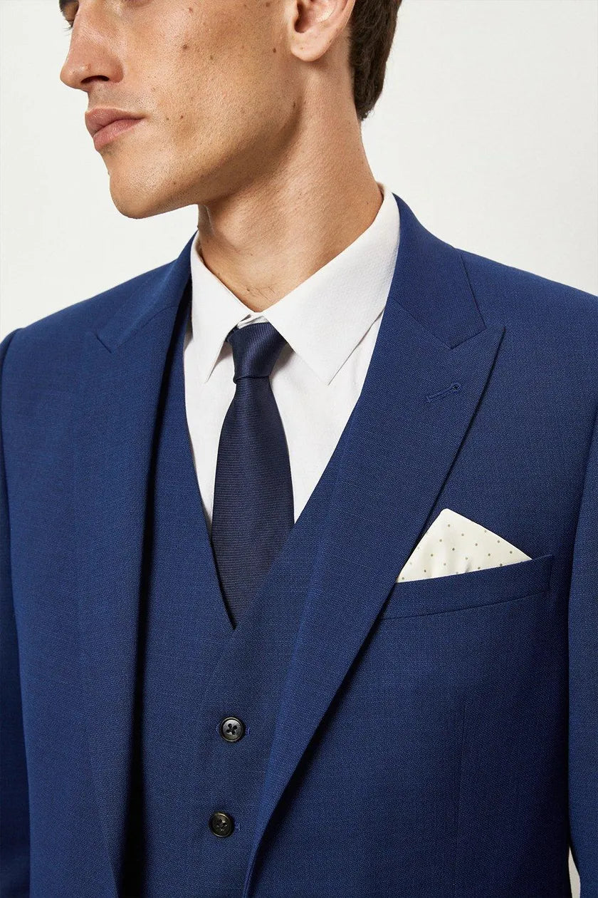 Slim Fit Blue Slub Suit Jacket
