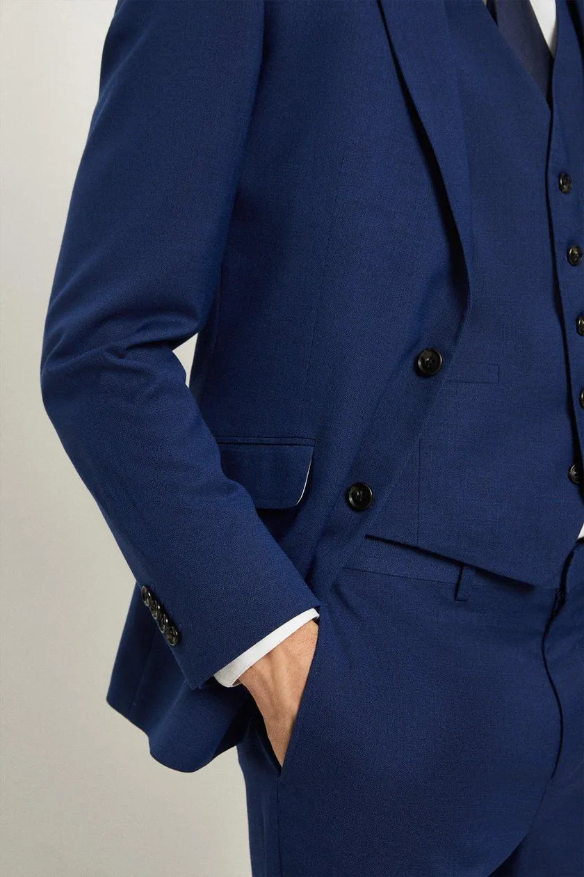 Slim Fit Blue Slub Suit Jacket
