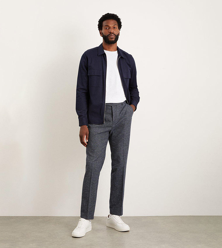 Slim Fit Navy Textured Trousers