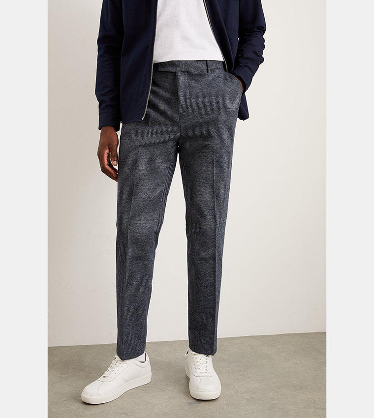 Slim Fit Navy Textured Trousers