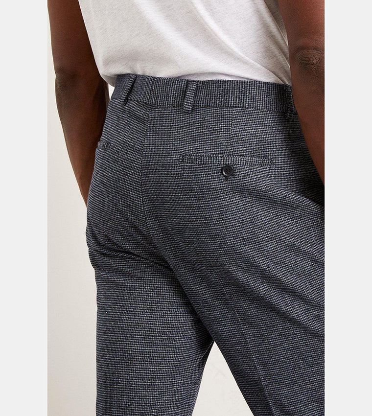 Slim Fit Navy Textured Trousers