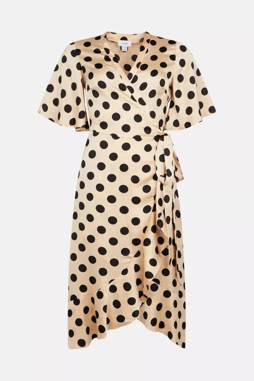 Flare Sleeve Wrap Satin Midi Dress