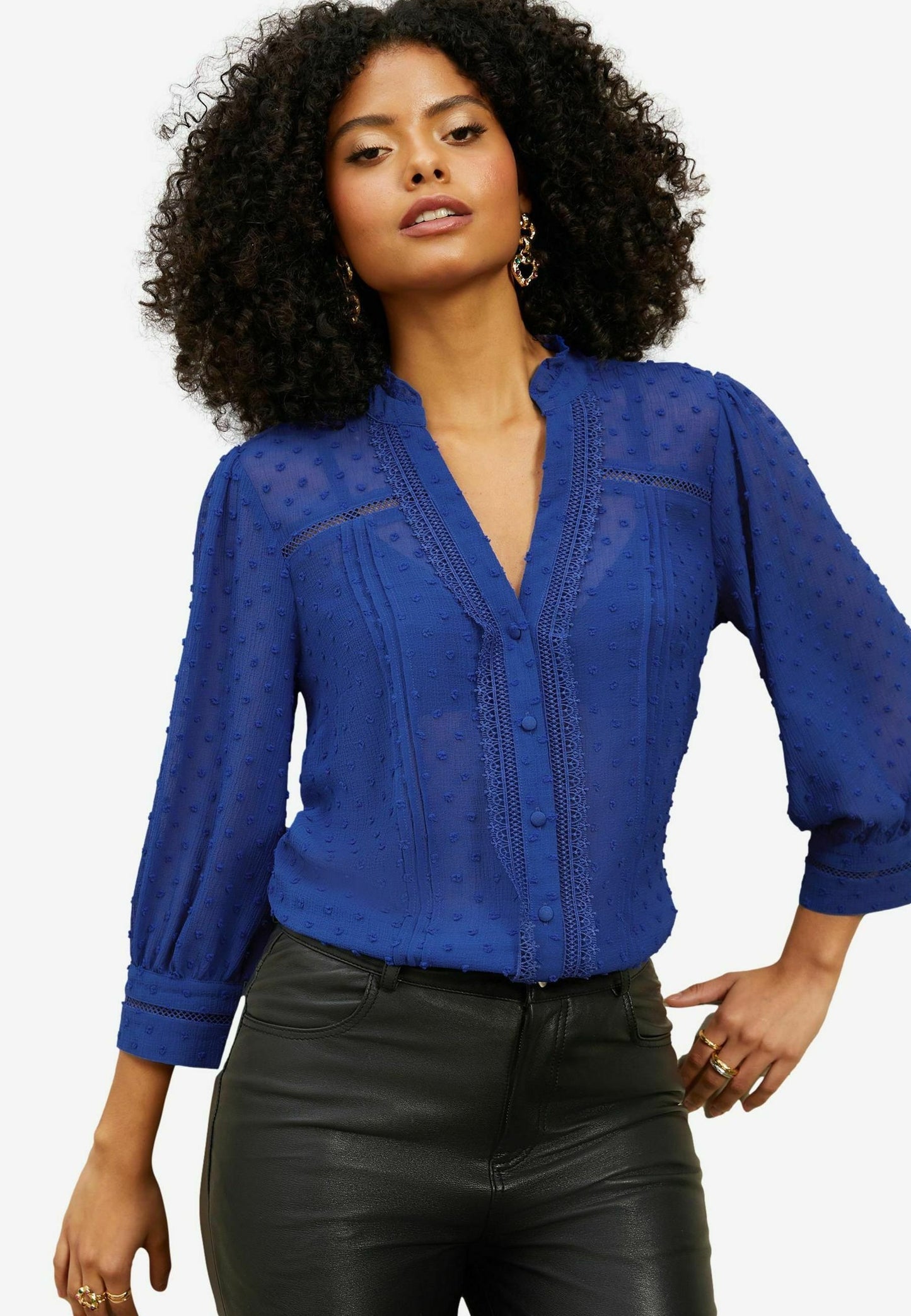 3/4 Sleeve Button-down blouse - blue