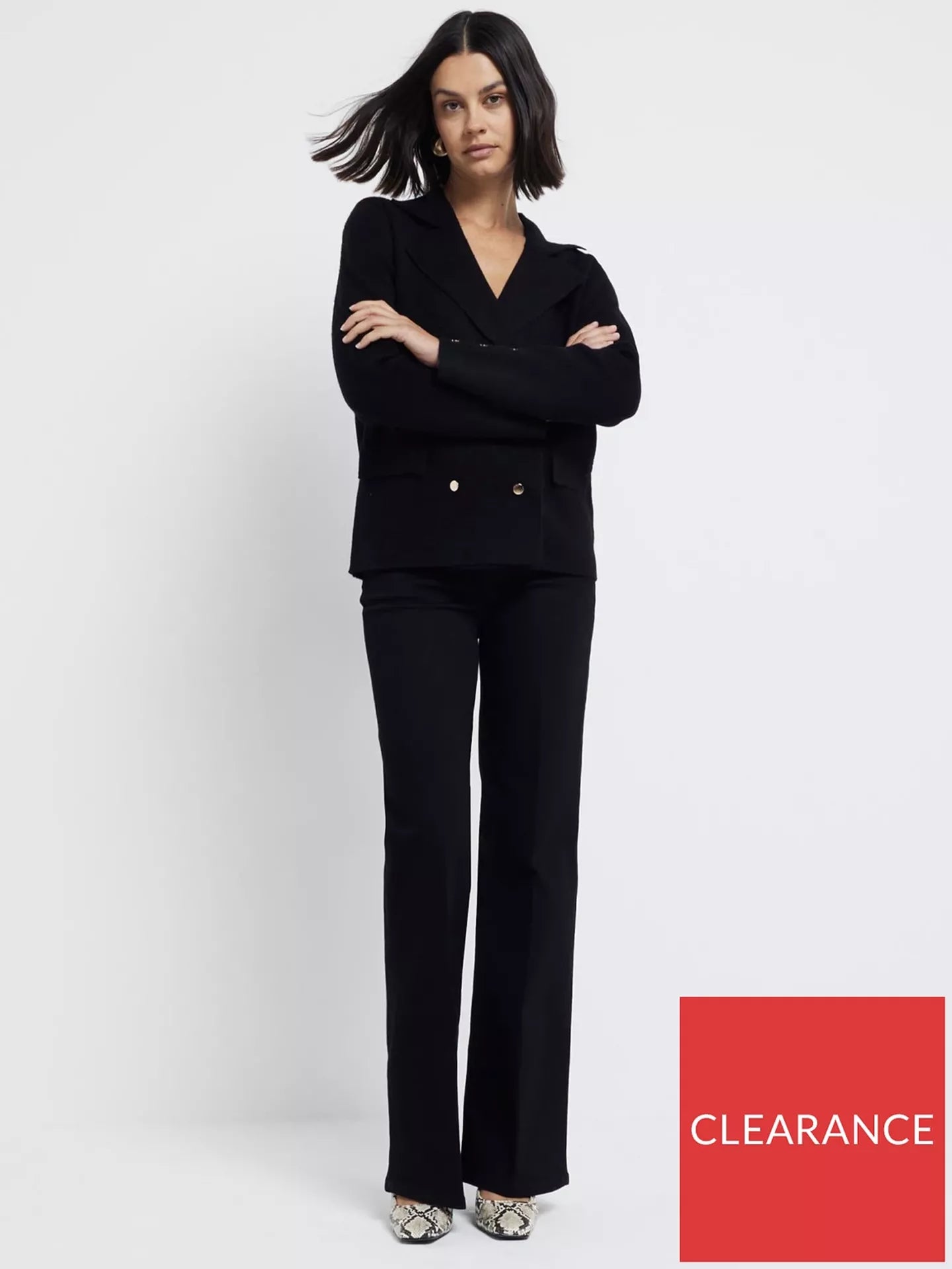 River Island Black High Rise Wide Leg 100% Cotton Jeans