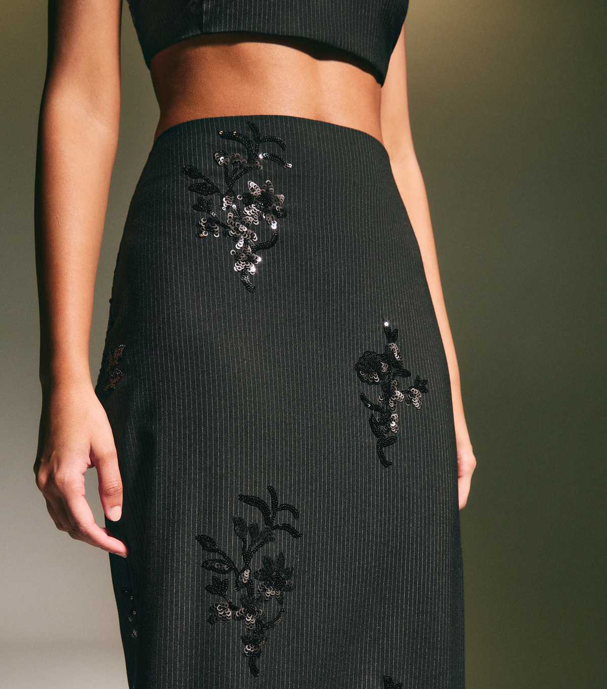 Black Sequin Pinstripe Skirt