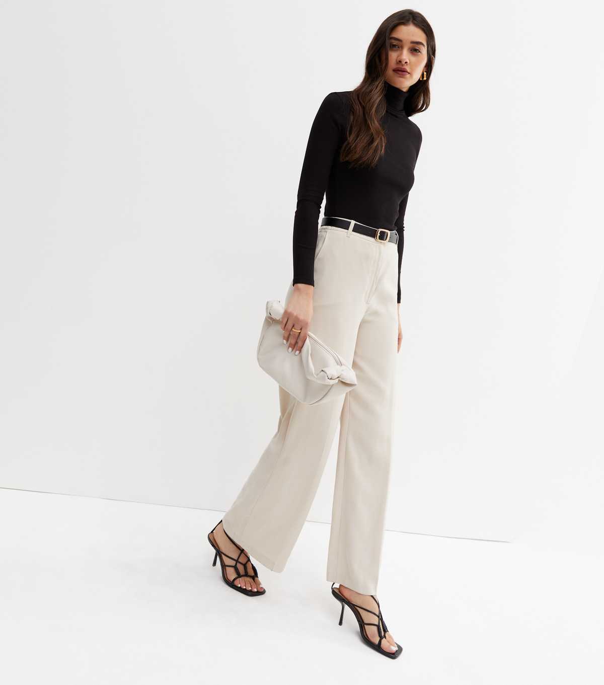 Black Ribbed Long Sleeve Roll Neck Top