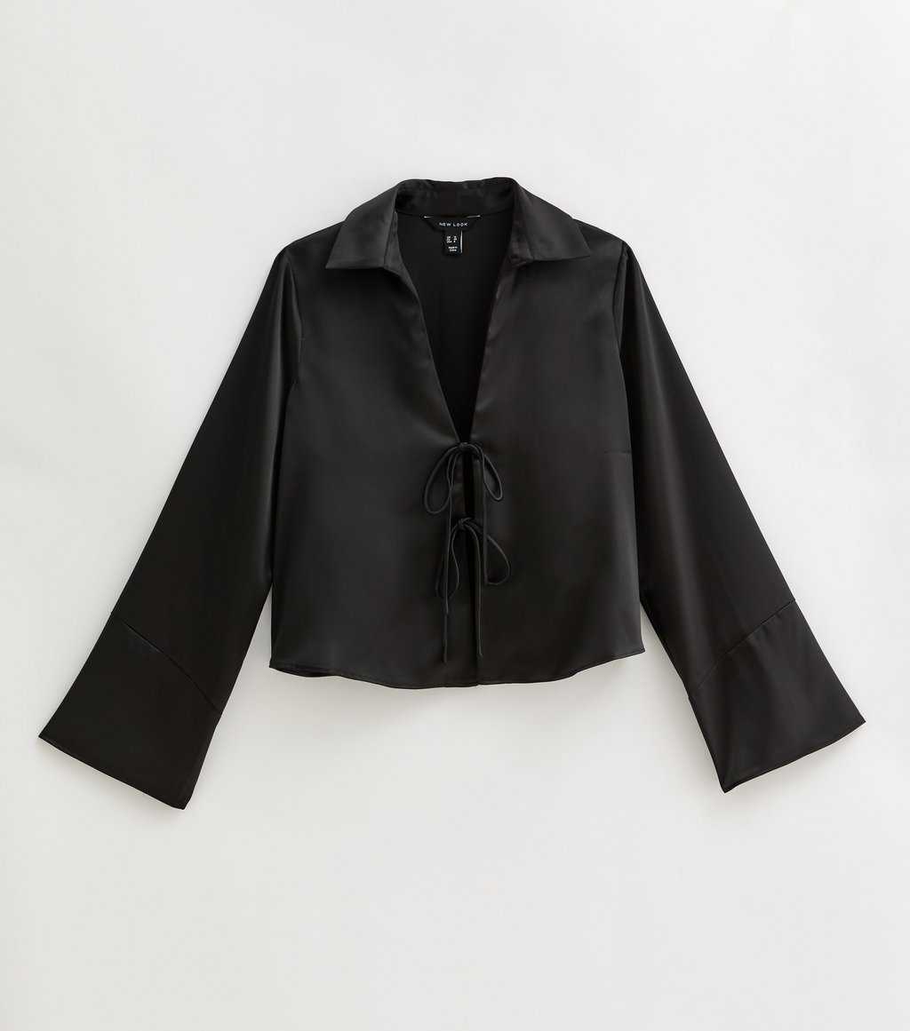 Black Satin Front Tie Top