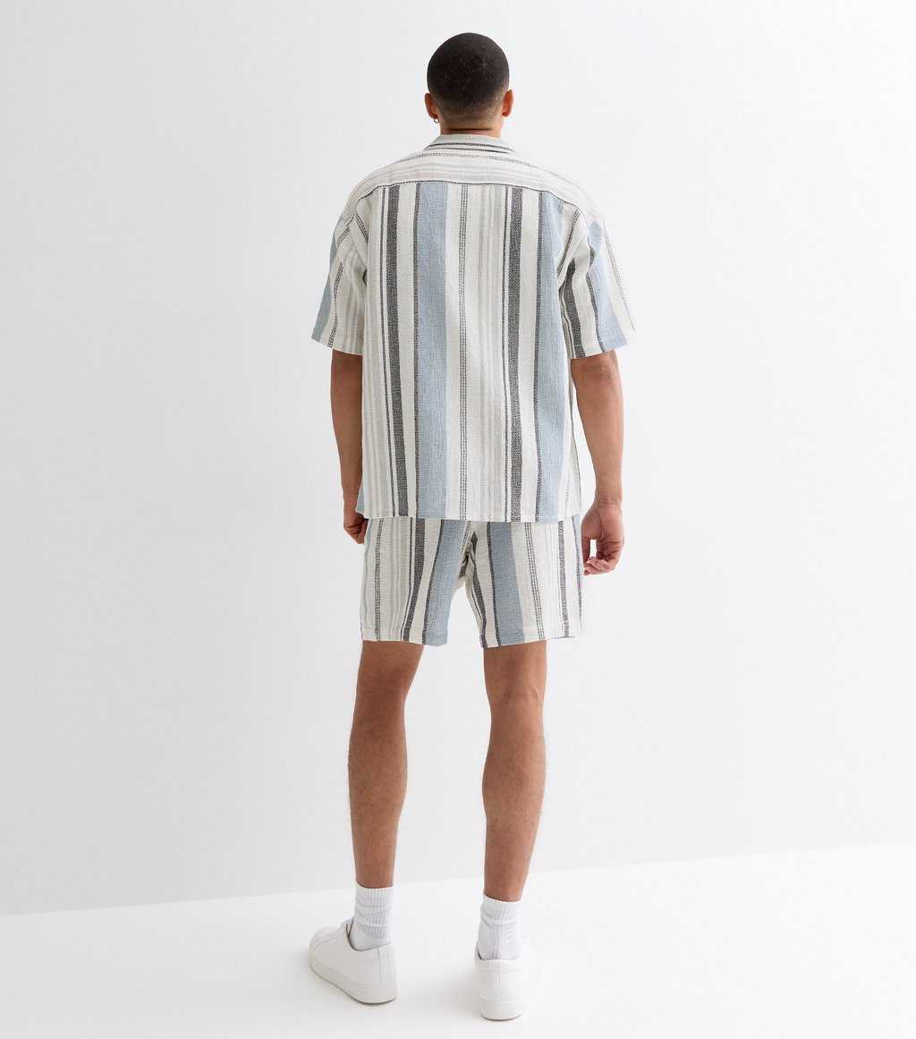 Blue Stripe Relaxed Fit Textured Cotton Shirt And Shorts Set