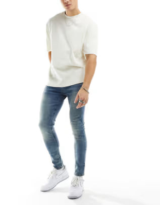 Spray On Jeans With Power Stretch In Tinted Mid Wash Blue
