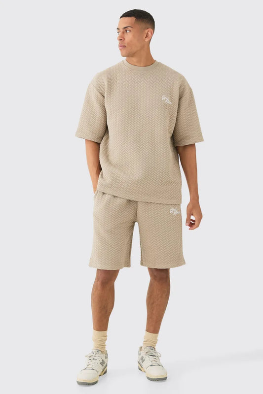 Oversized Quilted Herringbone T-shirt And Short Set