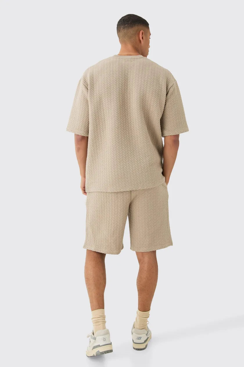 Oversized Quilted Herringbone T-shirt And Short Set