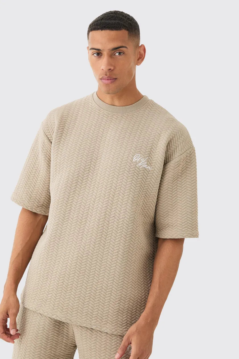 Oversized Quilted Herringbone T-shirt And Short Set