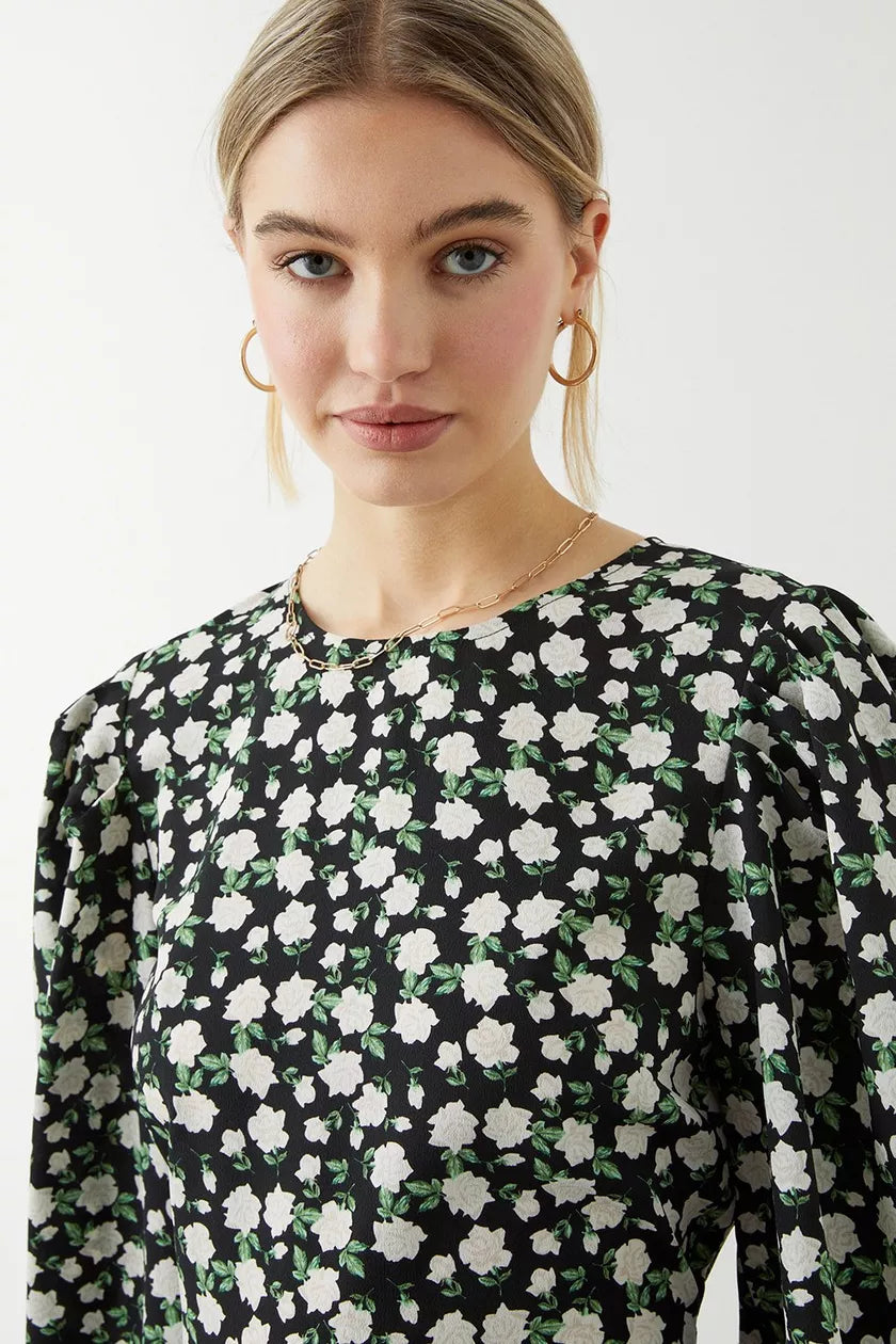 Mono Ditsy Ruffle Hem Dress
