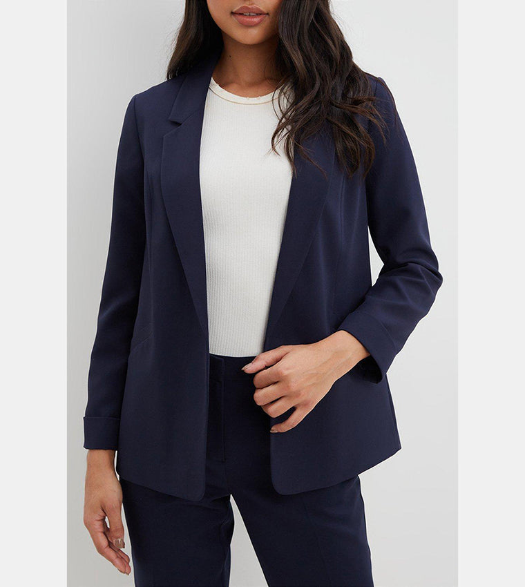 Navy Turn Back Cuff Blazer