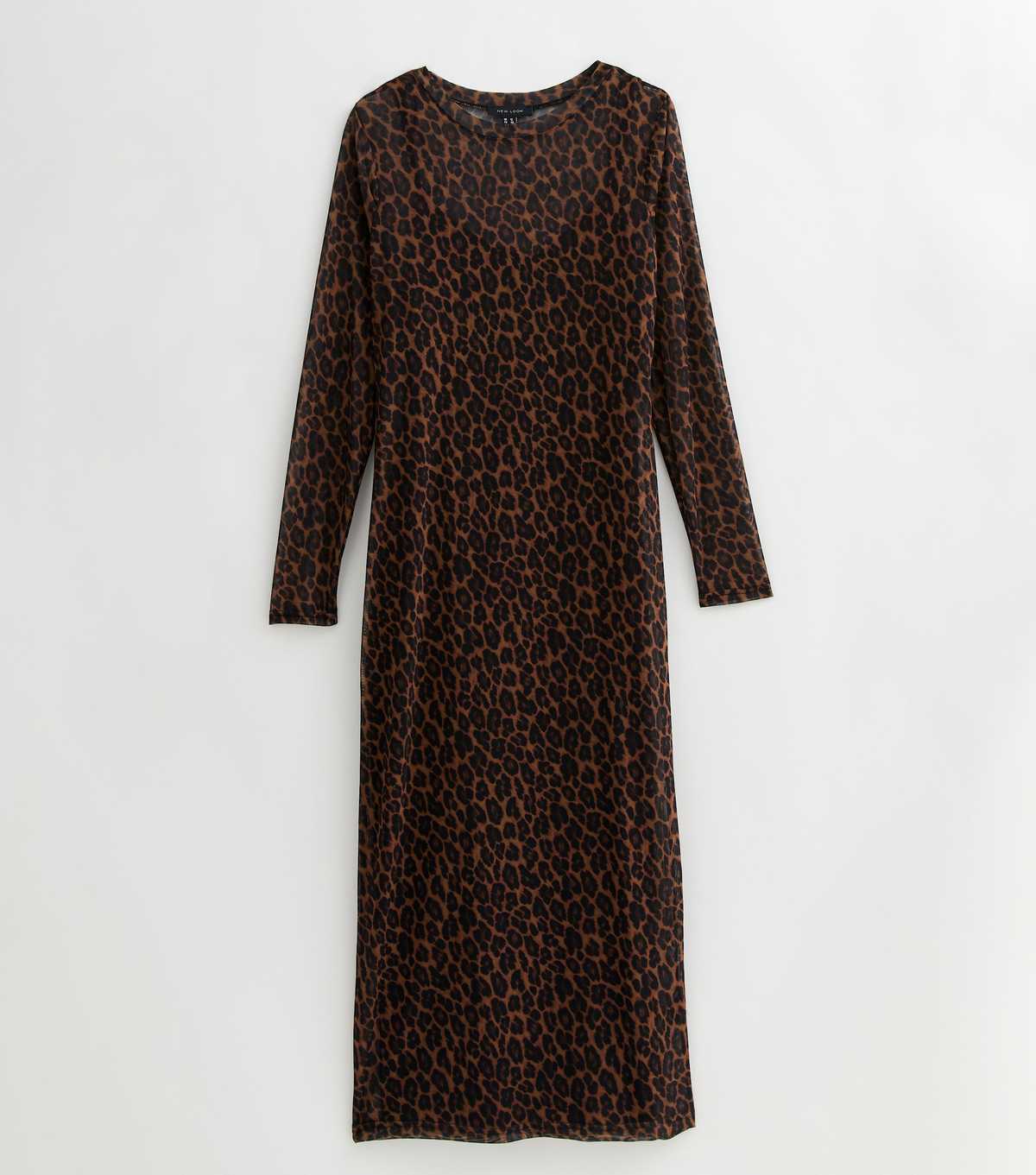 Brown Leopard Print Long Sleeve Midi Dress