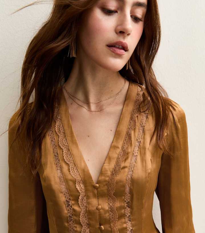 Satin Lace Trim Blouse