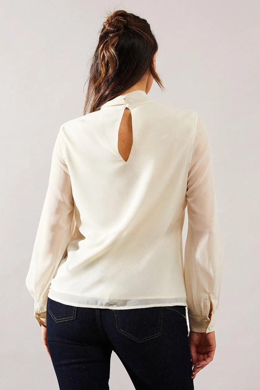 Occasion Tie Neck Lace Trim Blouse