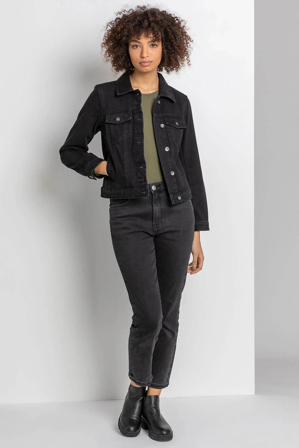 Denim Curve Cotton Denim Jacket Black