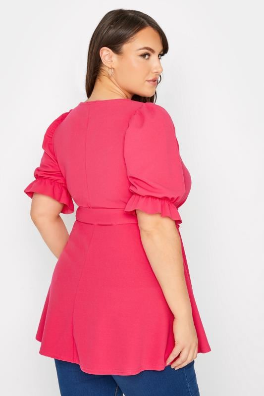 Peplum top with sweetheart neck in hot pink