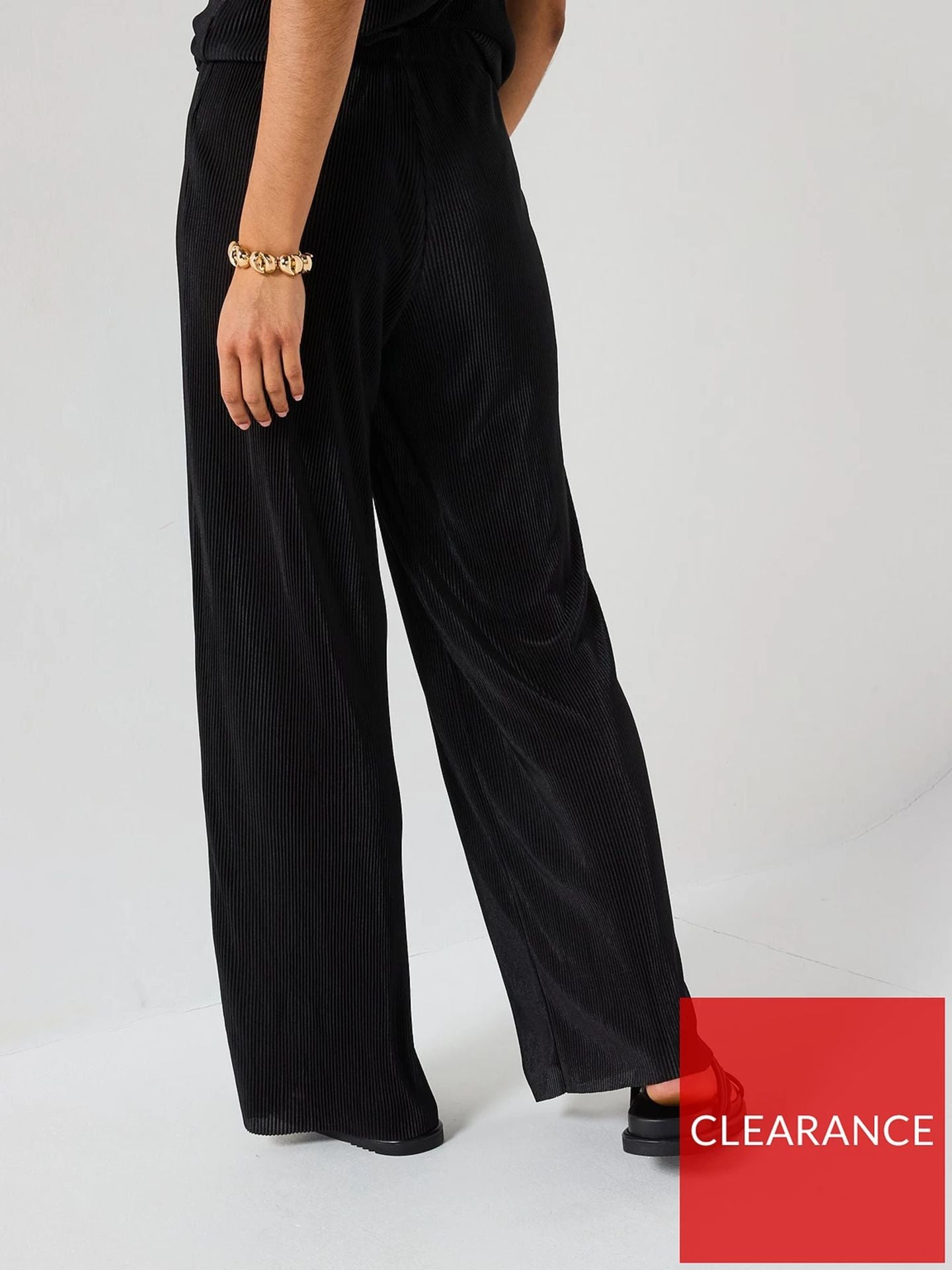 V by Very Black Plisse Elastic Waist Trousers