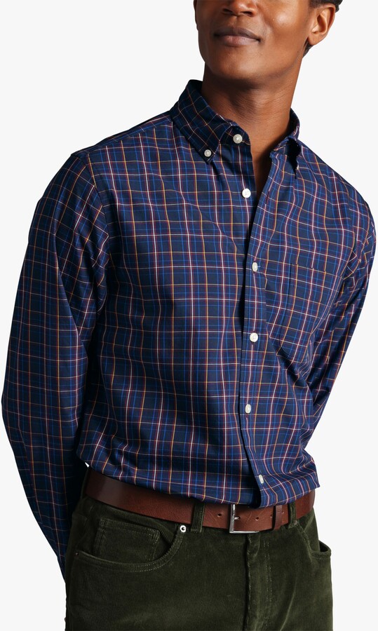 Button-Down Collar Non-Iron Stretch Poplin Check Extra Slim Fit Shirt