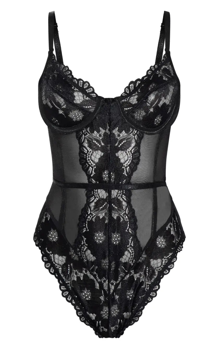 Black Underwired Cage Lace Body
