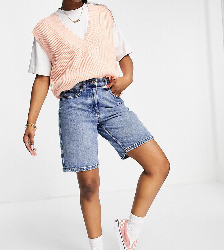 90s baggy dad shorts in blue cotton - MBLUE