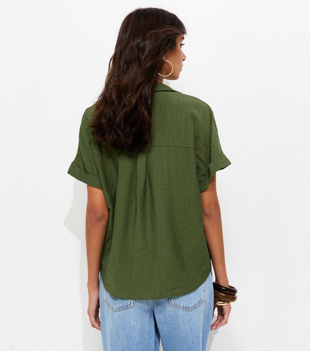 Dark Khaki Crinkle Short Sleeve Shirt