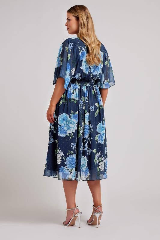 Navy blue floral dress with elastic waist