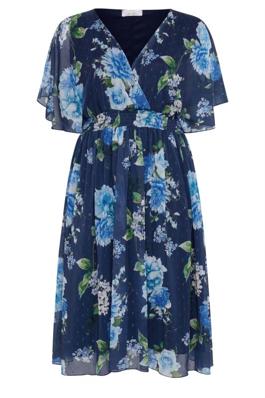 Navy blue floral dress with elastic waist