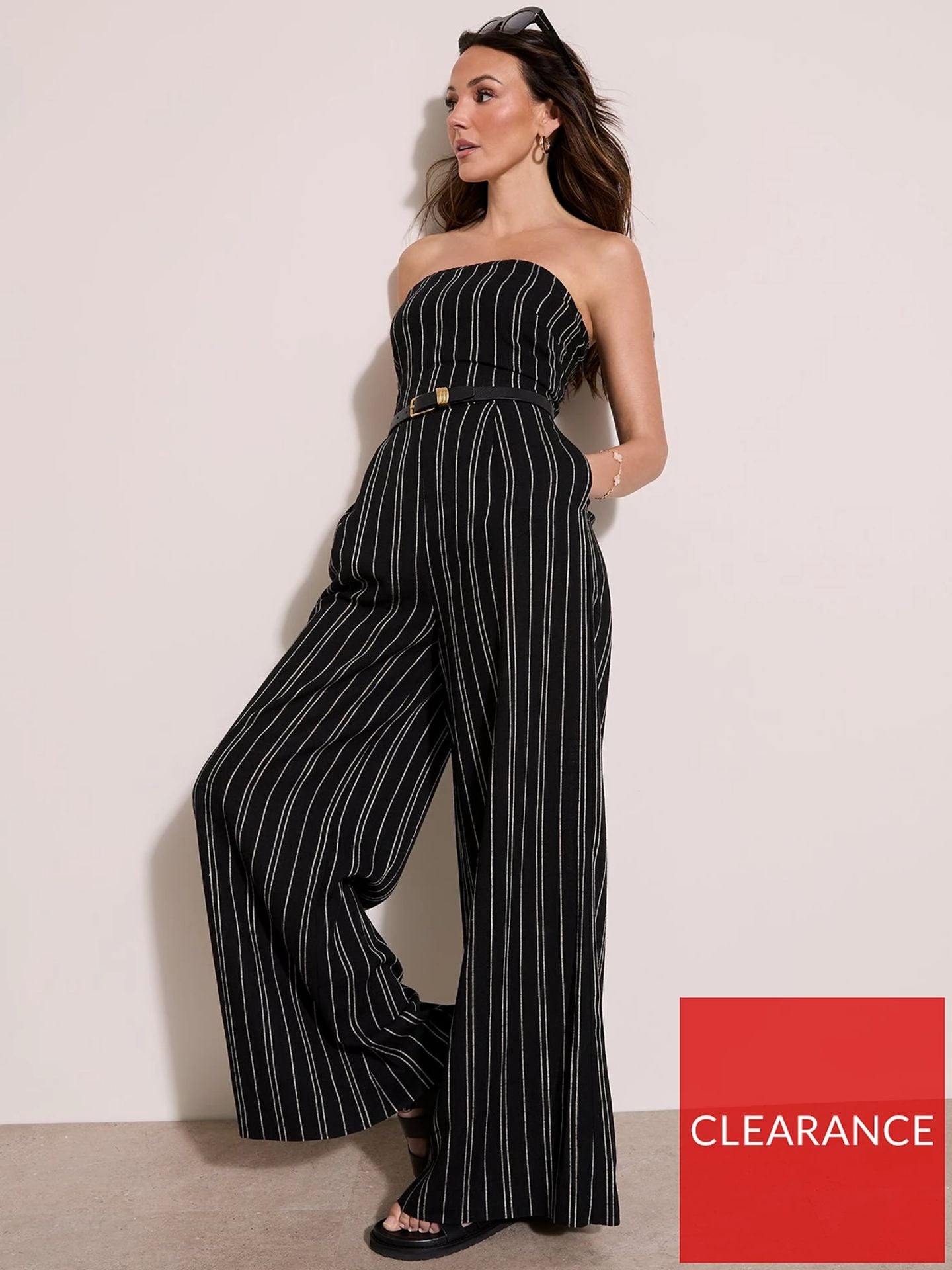 Michelle Keegan Striped Bandeau Wide Leg Jumpsuit.