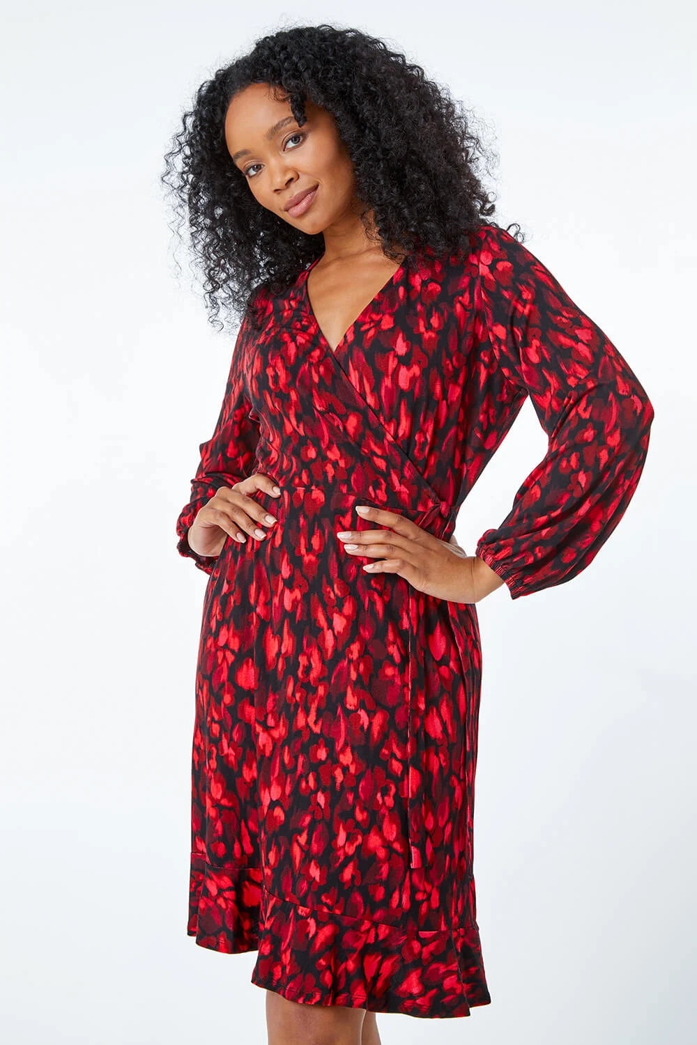 Burgundy Petite Animal Stretch Wrap Dress