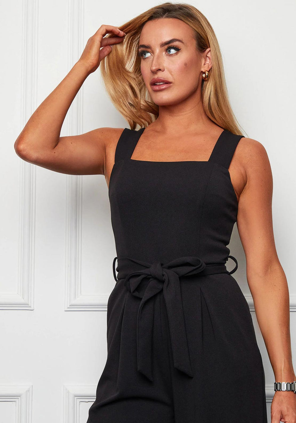 Tara Square Neck Culotte Jumpsuit, Black
