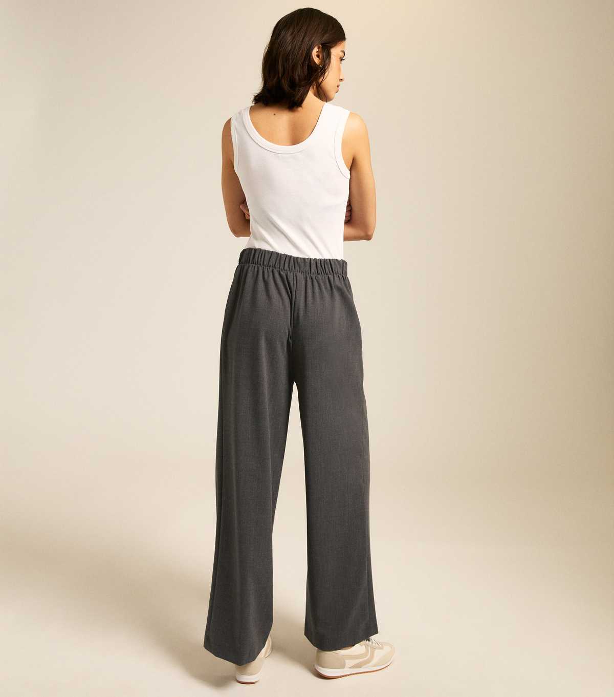 Tall Grey Elasticated Wide Leg Trousers Dark Grey