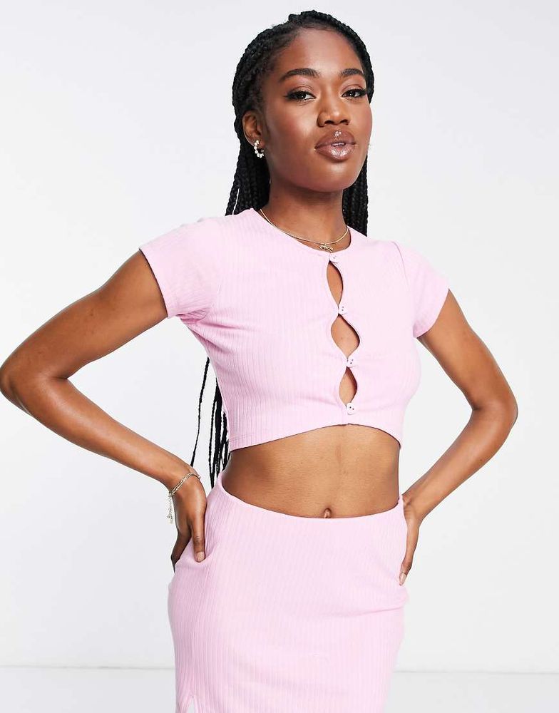Miss Selfridge Rribbed Skirt In Pink