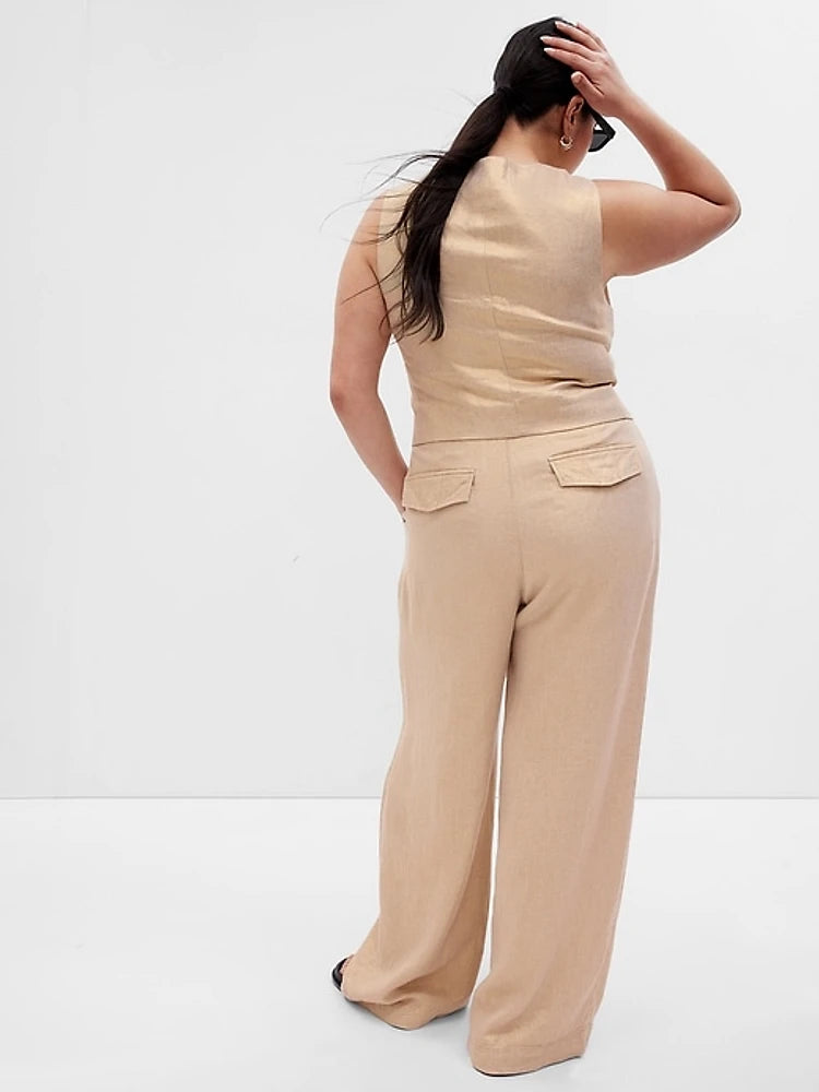 Linen-Cotton Pleated Pants