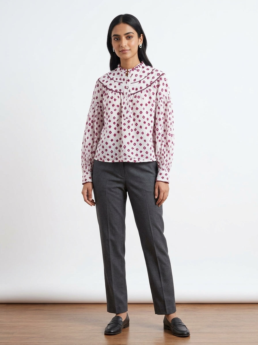Embroidered lkat Print Blouse